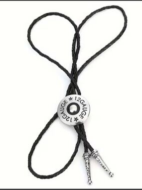 Black Braided Leather Bolo Tie with 12 Gauge Silver Accent NWOT